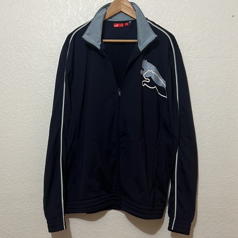 PUMA Track Jacket Blue Full Zip Large Chest Logo Sport Lifestyle Men's Size XXL